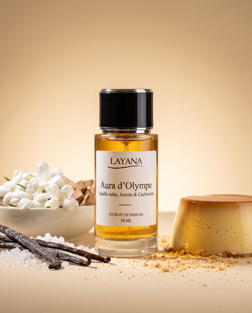 LAYANA Aura d'Olympe — Vanille salée, Jasmin & Cachemire (ambiance)